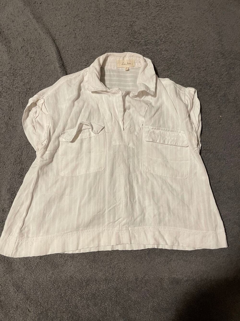 Love Notes Blouse Womens M White Short Sleeve Collared Pocket Pullover Top